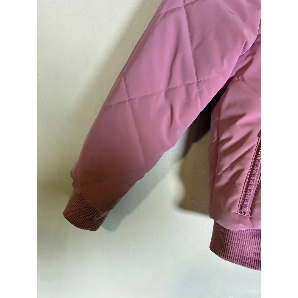 Justice Girls 7/8 Pink Quilted Sherpa Lined Hooded Winter Jacket Coat Small Kids